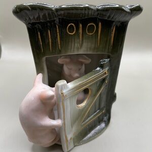 Antique Unmarked German Pink Pig Fairing At Outhouse 4” Tall